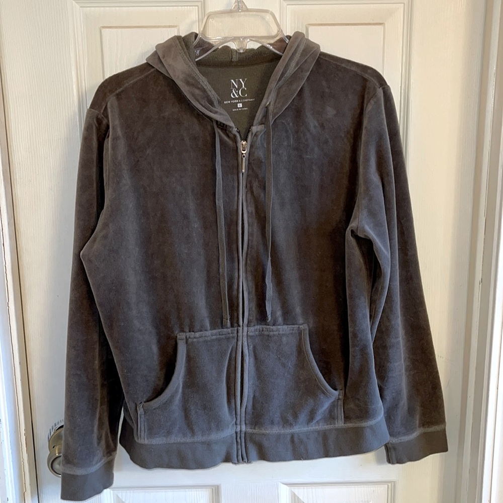 NY&Co Olive Green Velour Zip Hoodie L (Jr)